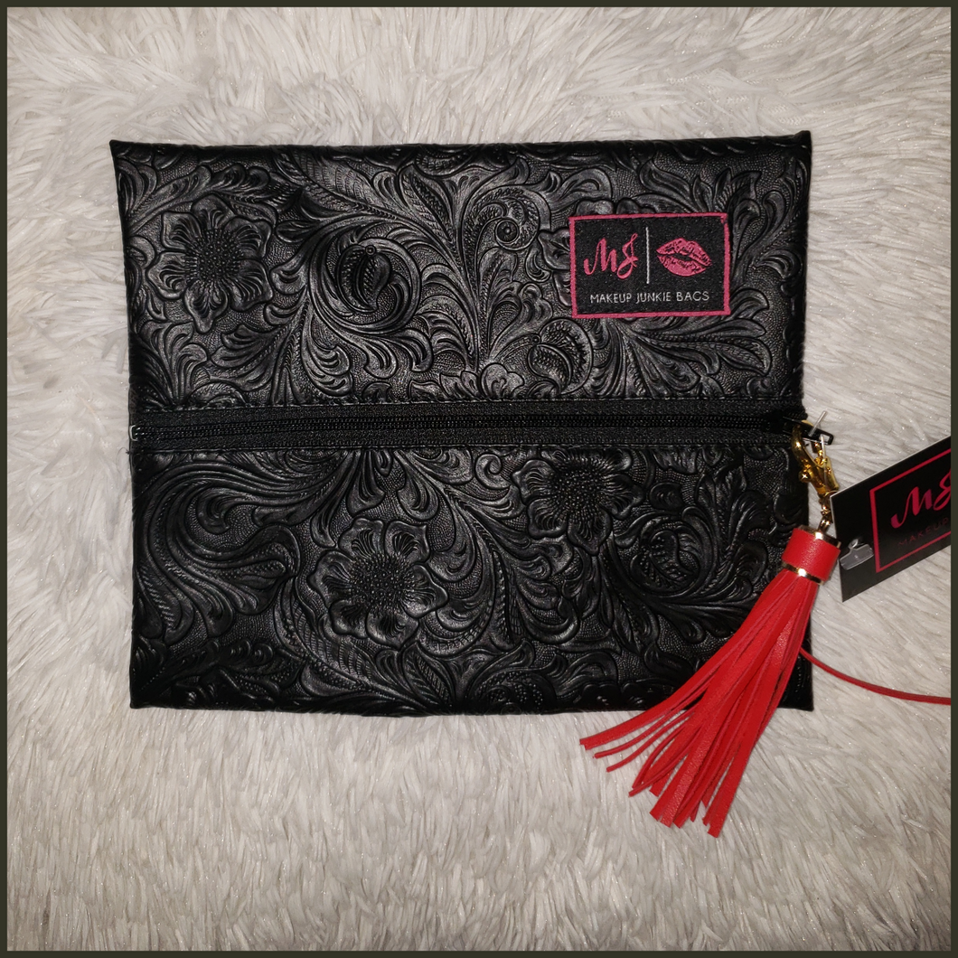 SMALL Black tooled leather! - Borderline Hippie Boutique