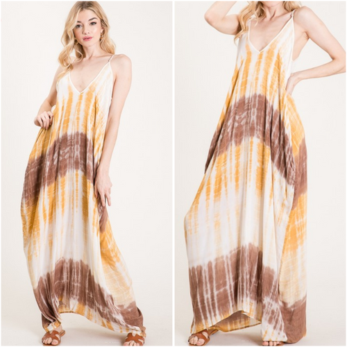 Mustard/Brown tie dye maxi - Borderline Hippie Boutique