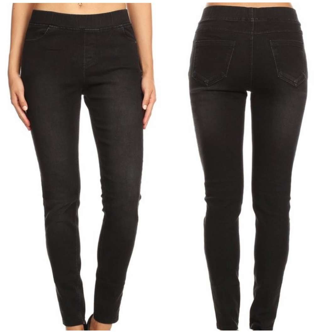 Black Denim pull on Jeggings! - Borderline Hippie Boutique
