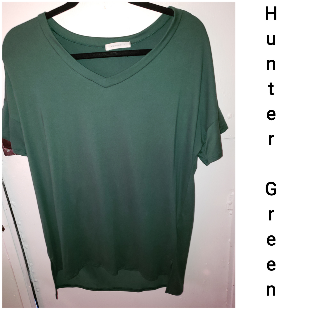 V- Neck Hunter Green Basic T - Borderline Hippie Boutique