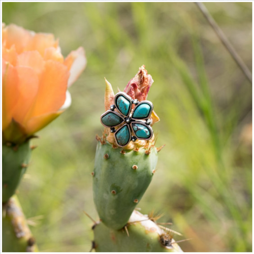 Turquoise Flower Ring - Borderline Hippie Boutique