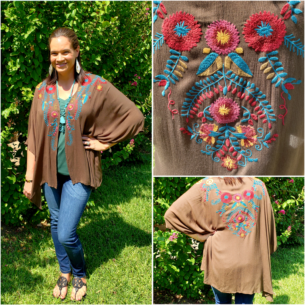 Olive Embroidered Kimono - Borderline Hippie Boutique