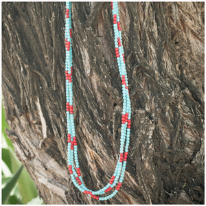 3 Strand Turquoise/Red Necklace - Borderline Hippie Boutique