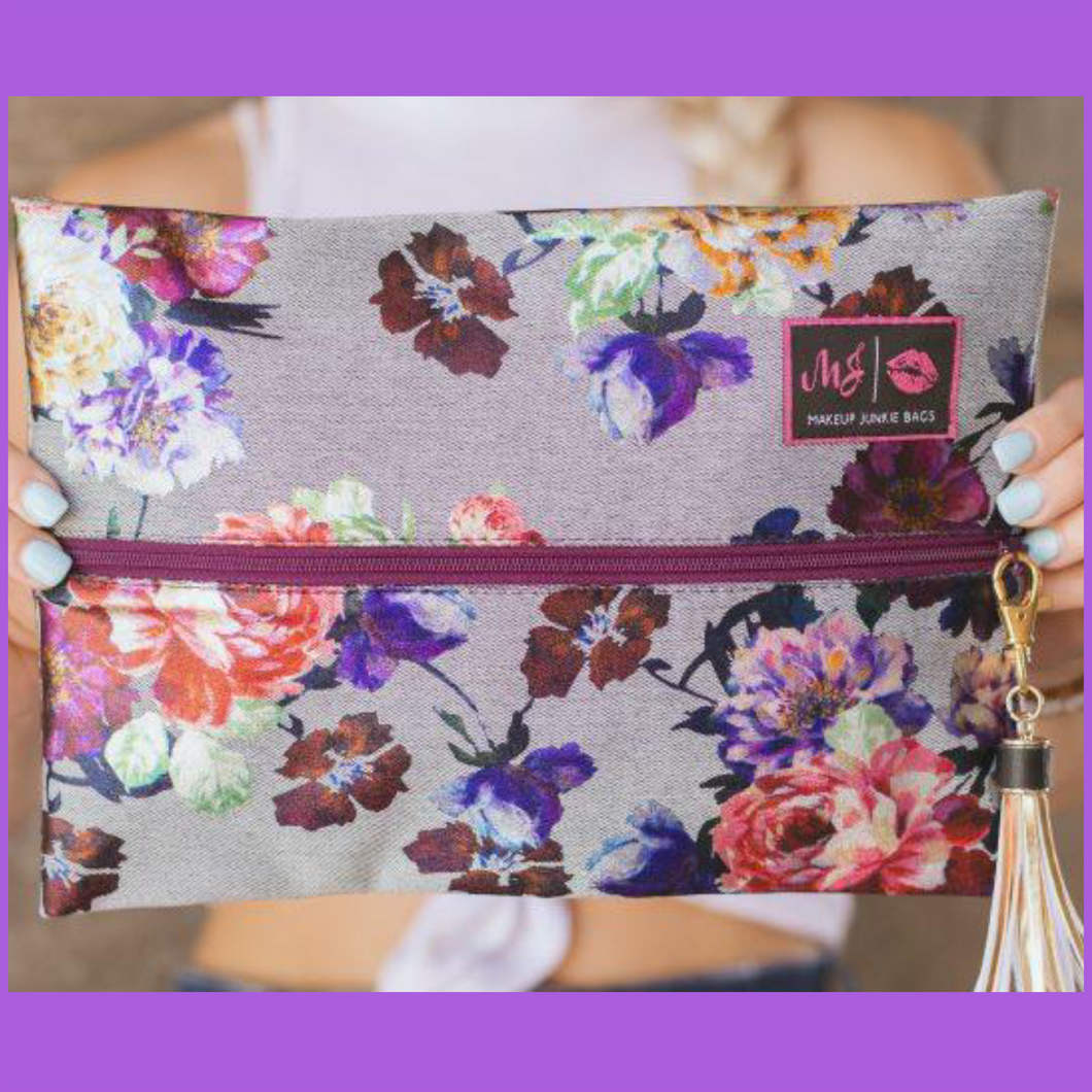 LARGE Metallic Floral Makeup Junkie Bag! - Borderline Hippie Boutique