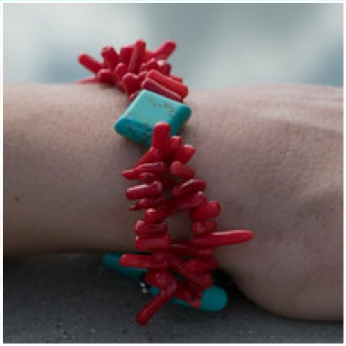 Coral and Turquoise Bracelet - Borderline Hippie Boutique