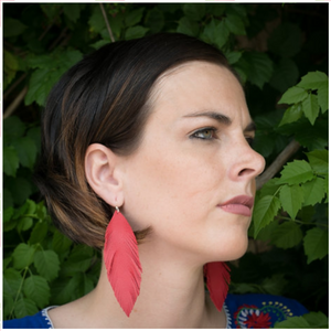 Red Leather/Feather Earrings - Borderline Hippie Boutique