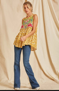 Cactus Flower Embroidery Top