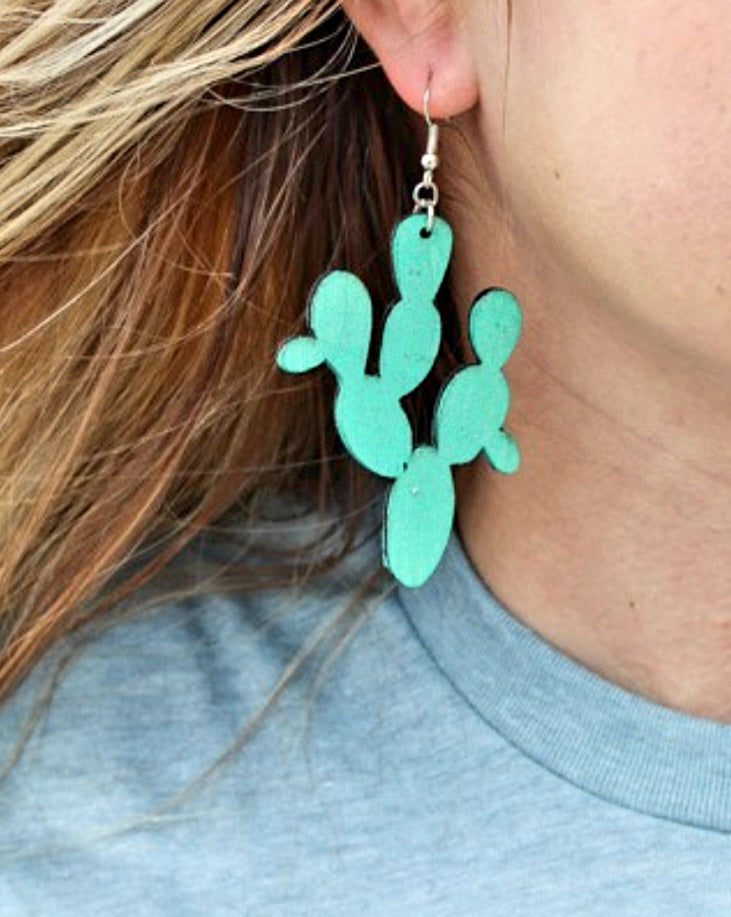 Leather Cactus Earrings