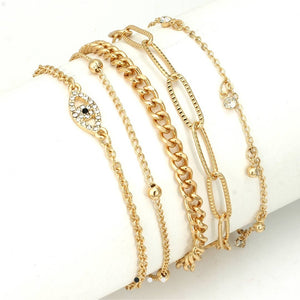Crystal Eye Gold Link Bracelet Set