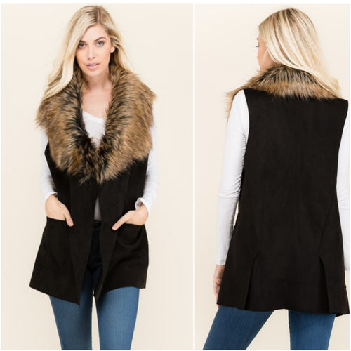 Rosette Faux Fur Vest - Borderline Hippie Boutique